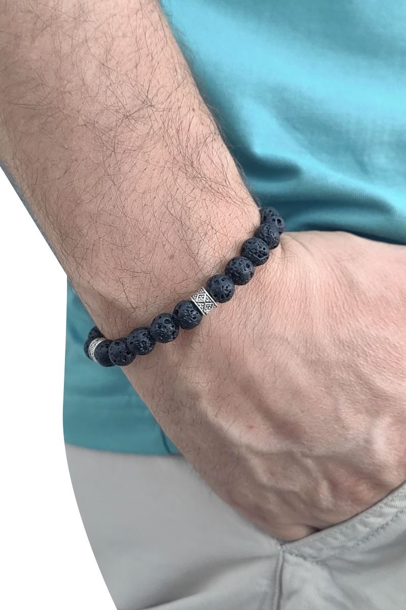 Chavin Lastikli Doğal Lav Taşlı Erkek Bileklik ey25