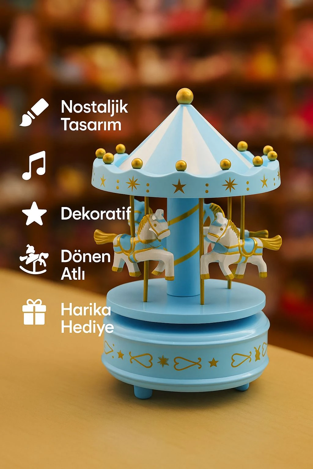 Dönen Atlı Karınca Nostaljik Mavi Müzik Kutusu hd143mv