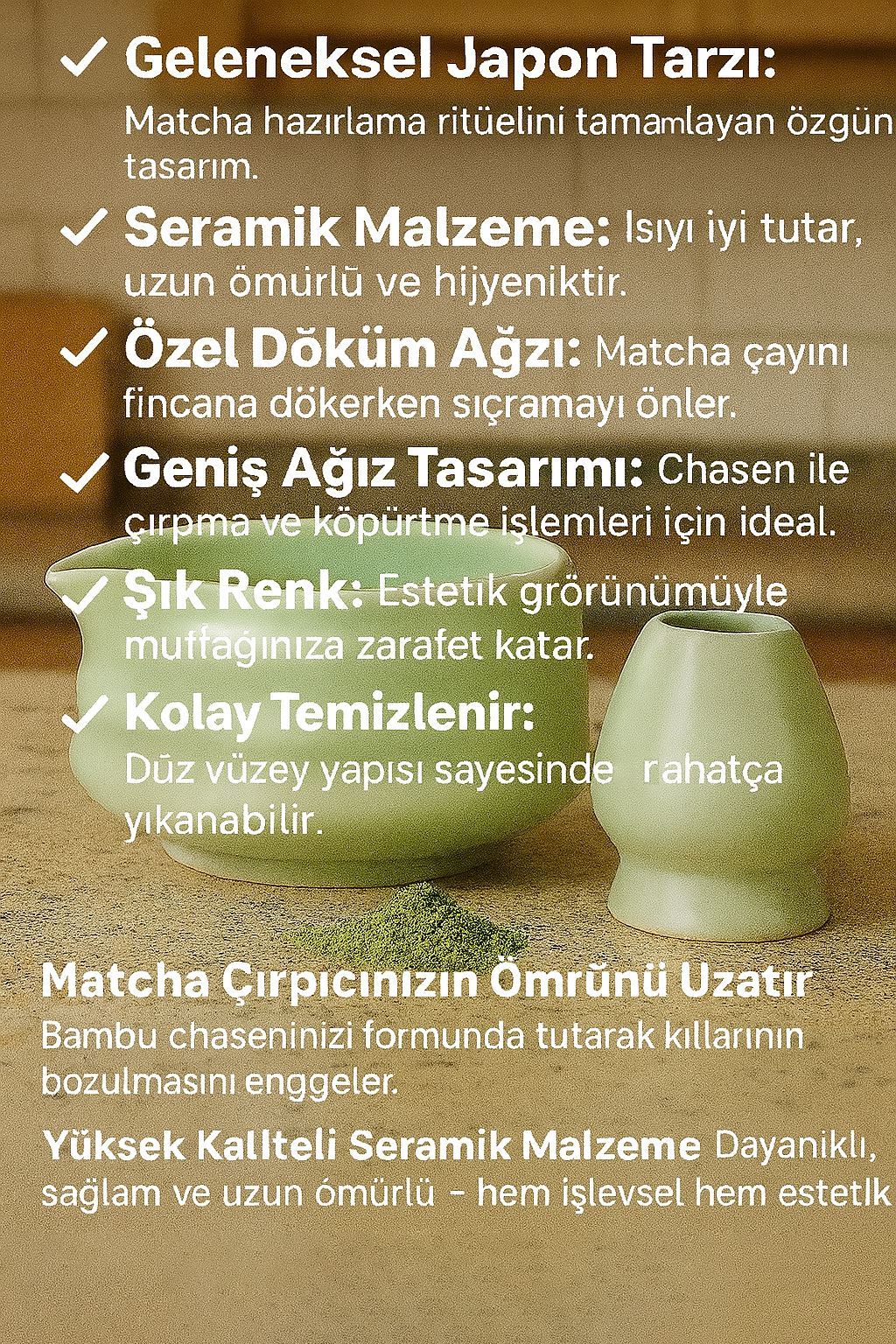 Seramik Chawan Matcha Çayı Köpürtme Kasesi ve Whisk Matcha Tutucu mt216