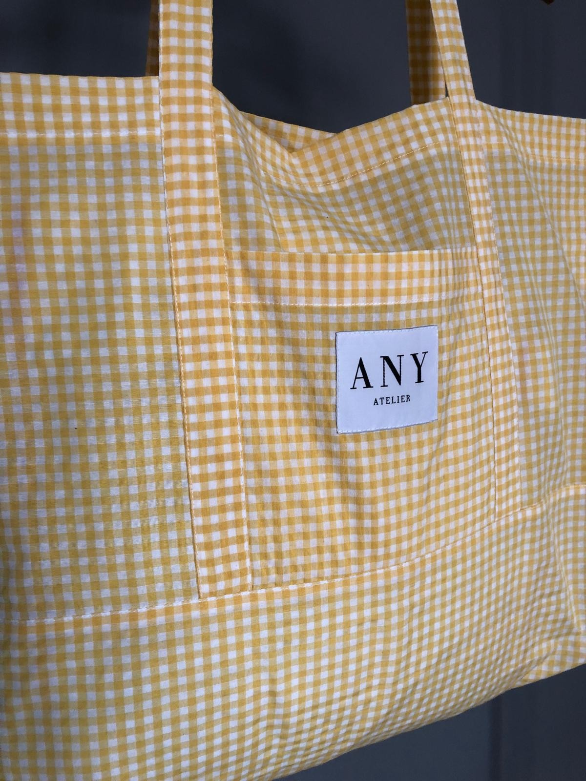 Yellow & White Checked Fabric Bag