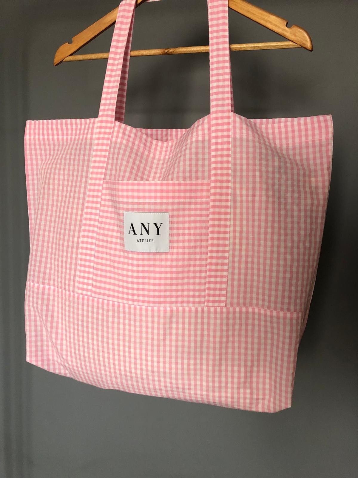 Pink & White Checked Fabric Bag main variant image