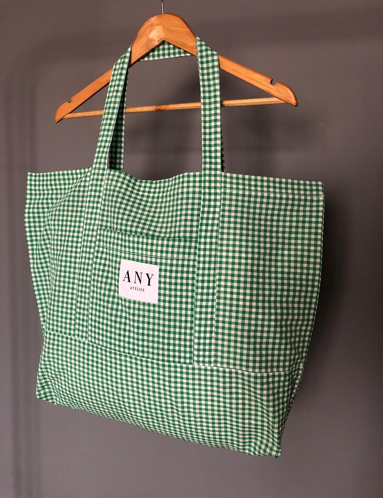 Green & White Checked Fabric Bag main variant image