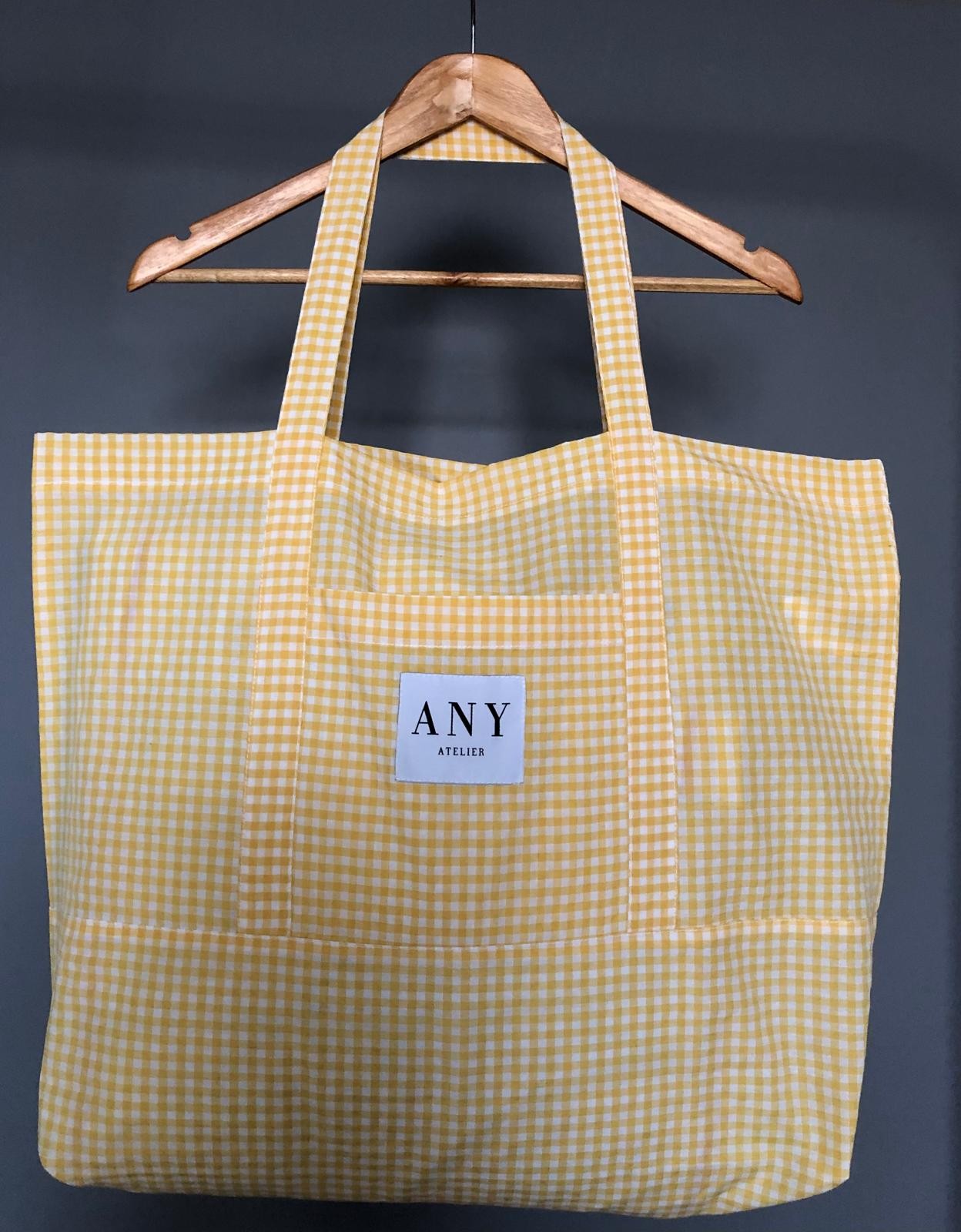 Yellow & White Checked Fabric Bag main variant image