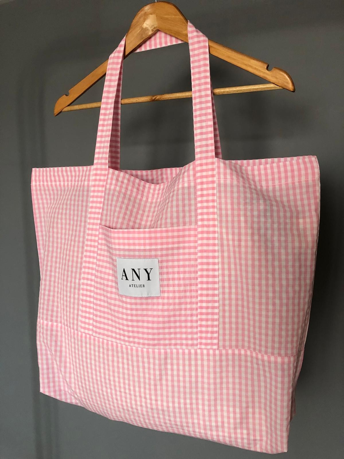 Pink & White Checked Fabric Bag