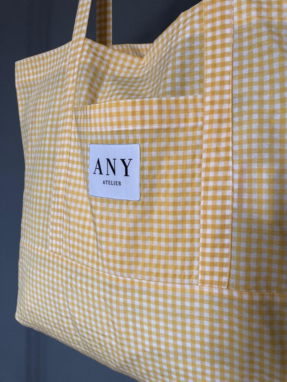 Yellow & White Checked Fabric Bag