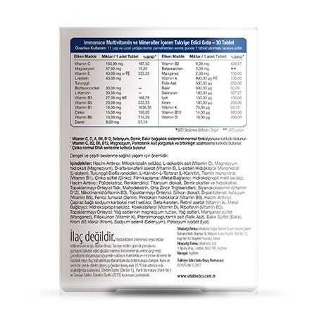 Vitabiotics Immunace Demir, Çinko,Selenyum, Magnezyum, D Vitamini İçeren Bağışıklık Destek Vitamini 30 Tablet