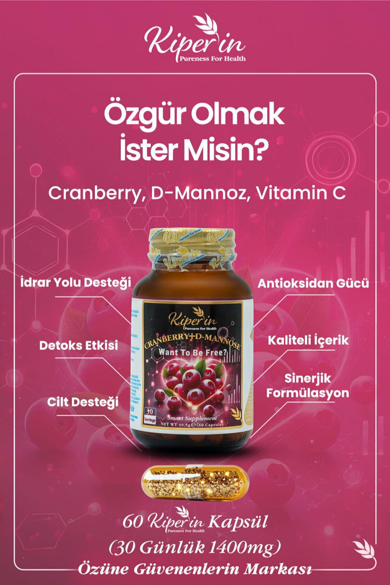 Kiperin Cranberry D-Mannoz 60 Kapsül