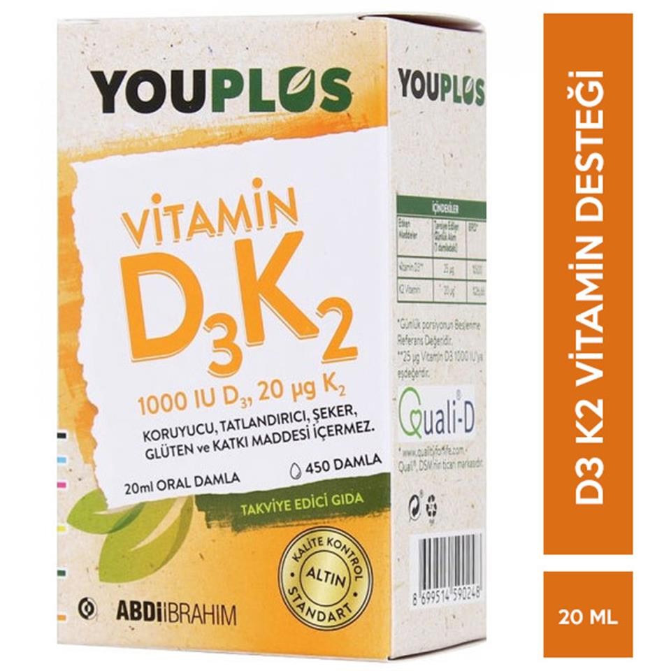 Youplus Vitamin D3K2 İçeren Takviye Edici Gıda 20 ml