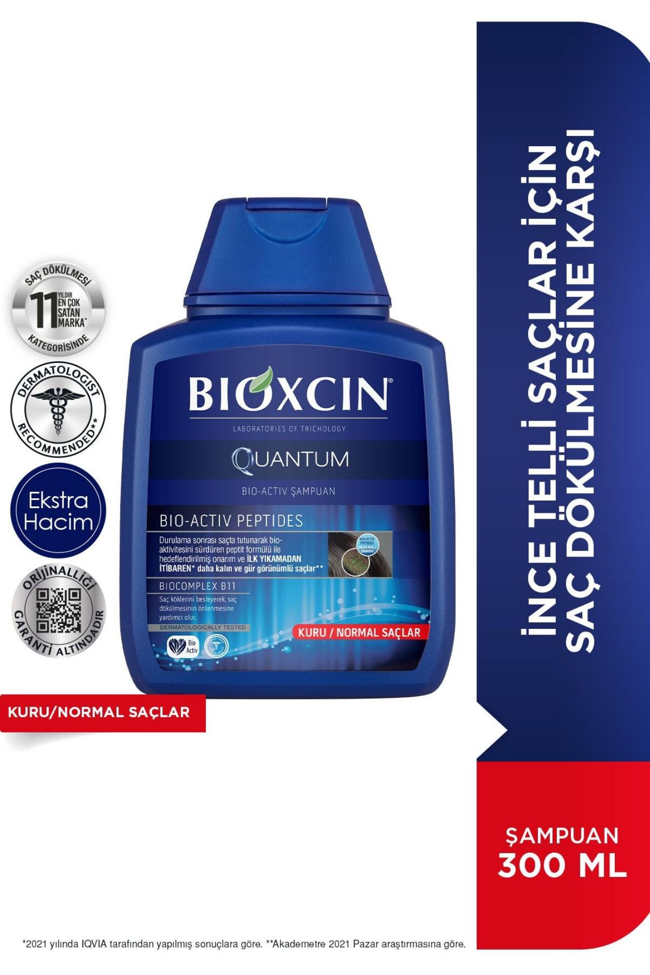 Bioxcin Quantum Shampoo for Dry and Normal Hair 300 Ml - Hair Loss Shampoo for Fine Hair