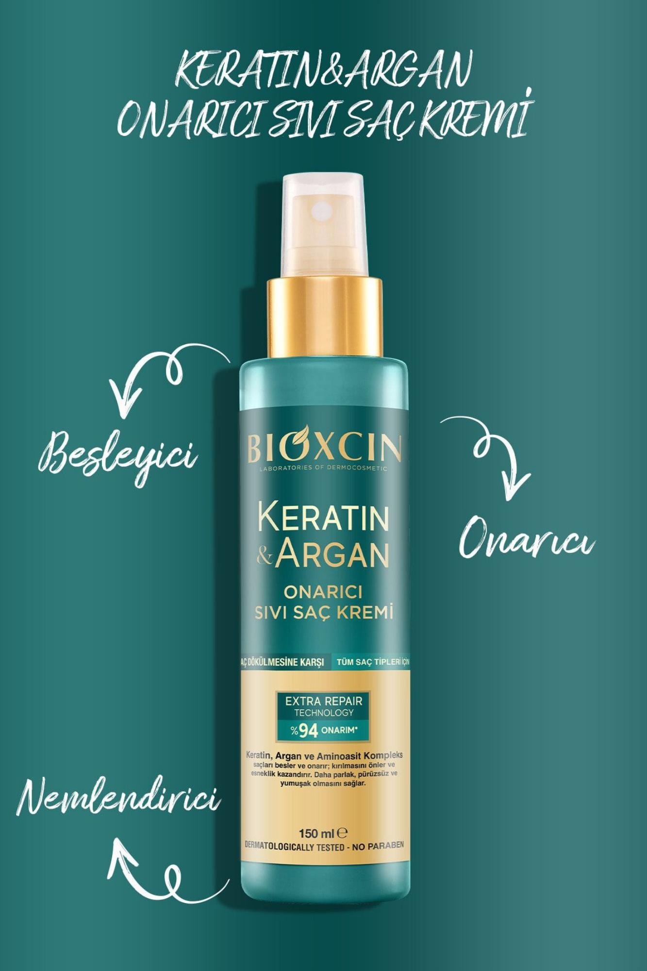 Bioxcin Keratin & Argan Onarıcı Sıvı Saç Bakım Kremi 150 Ml Yıpranmış Ve Hasar Görmüş Saçlar