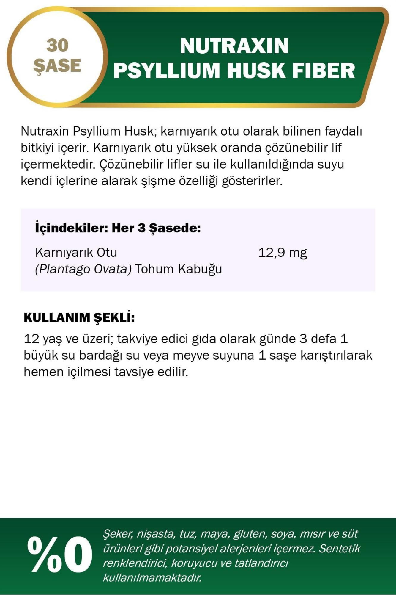 Nutraxin Psyllium Husk Fiber 4 g x 30 Saşe Karnıyarık Otu Lifi