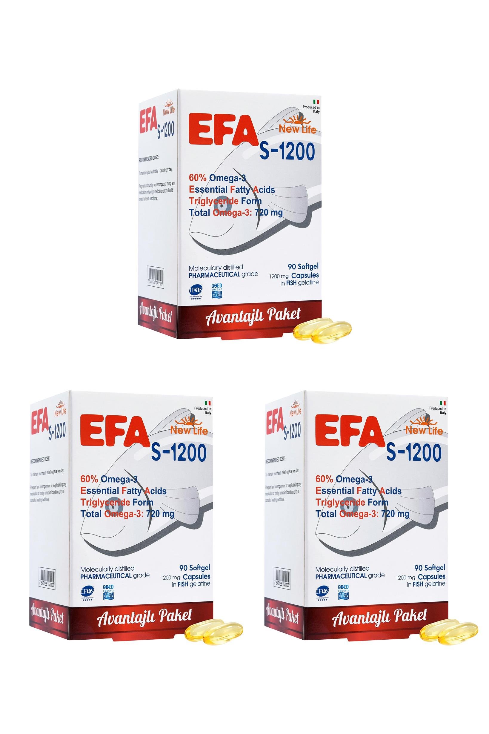 New Life Efa S-1200 Omega 3 Balık Yağı 90 Kapsül 3 Adet