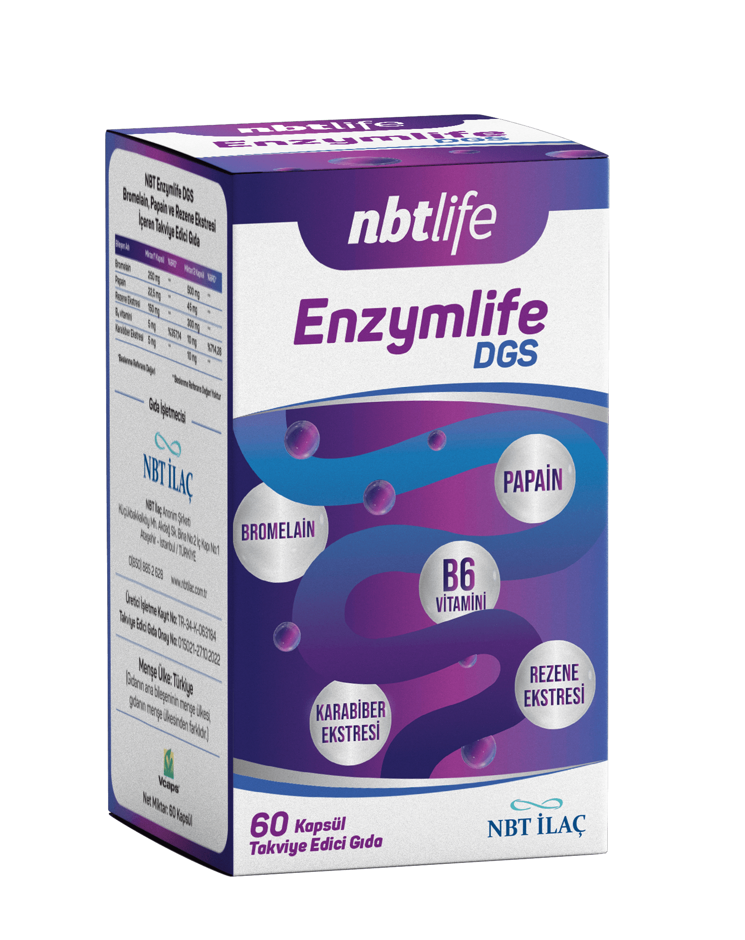 Nbt Life Enzymlife DGS Takviye Edici Gıda 60 Kapsül