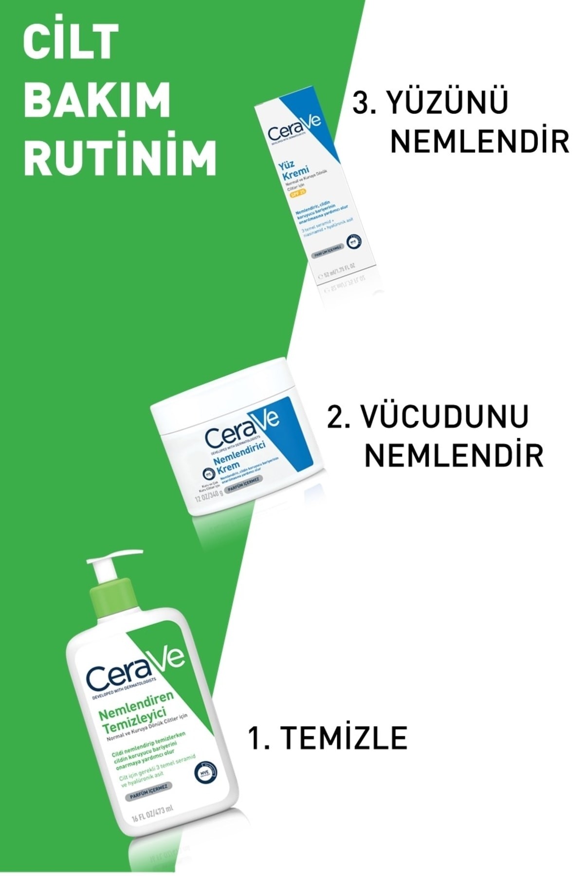 CeraVe Nemlendiren Temizleyici Seramid&Hyalüronik Asit Kuru & Normal Ciltler Yüz Vücut 473ml