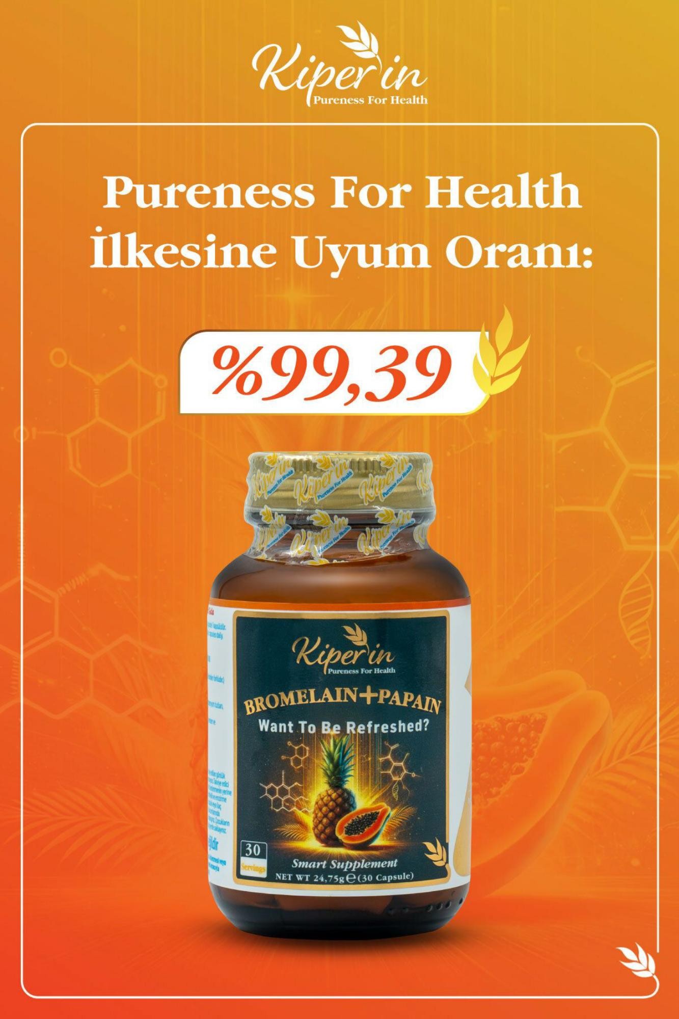 Kiperin Bromelain+Papain 30 Kapsül