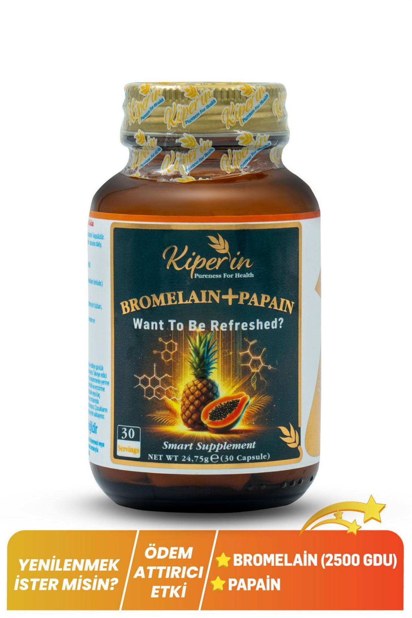 Kiperin Bromelain+Papain 30 Kapsül