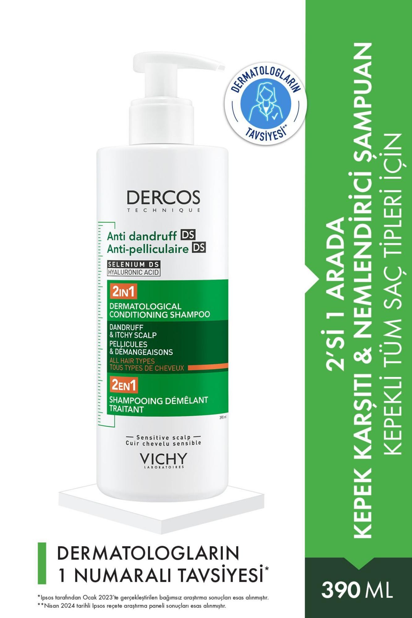 Vichy Dercos 2’si 1 Arada Kepek Karşıtı & Nemlendirici Şampuan 390ml