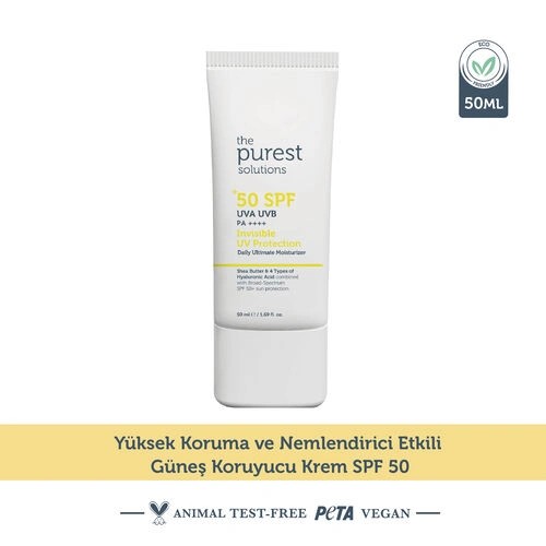 The Purest Solutions Yüksek Koruma Ve Nemlendirici Etkili Invisible Güneş Koruyucu Krem SPF 50, 50 Ml.