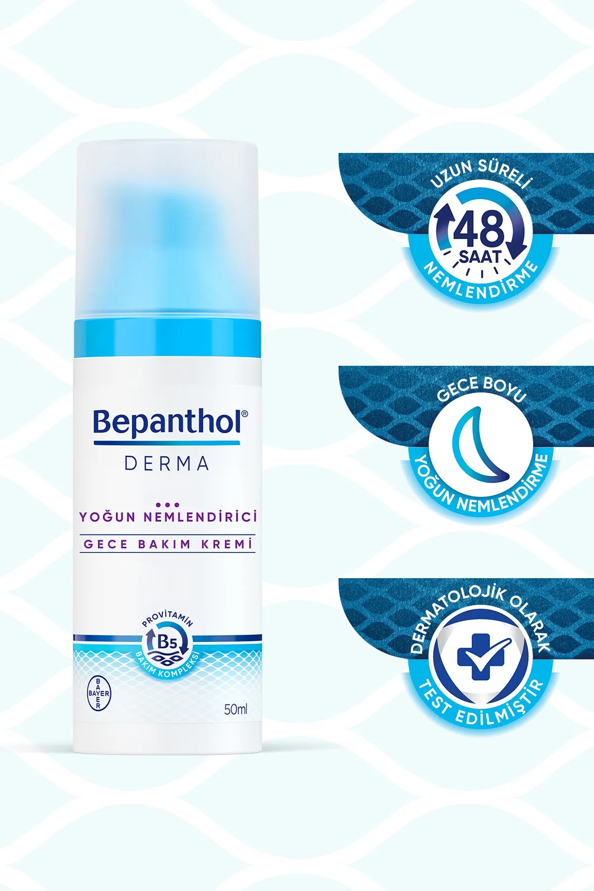 Bepanthol Derma Yoğun Nemlendirici Gece Bakım Kremi 50 ml Provitamin B5 Bakım Kompleksi