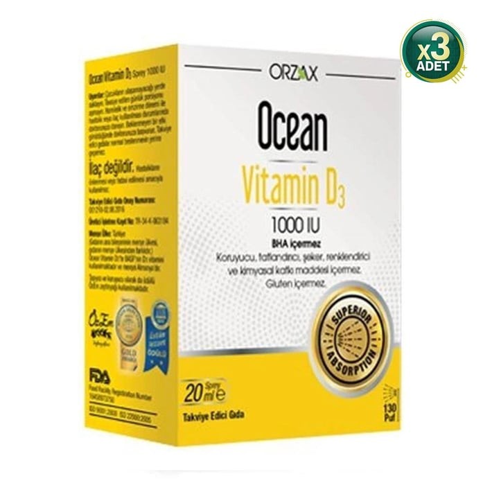 Ocean Vitamin D3 1000 IU Sprey 3 Adet