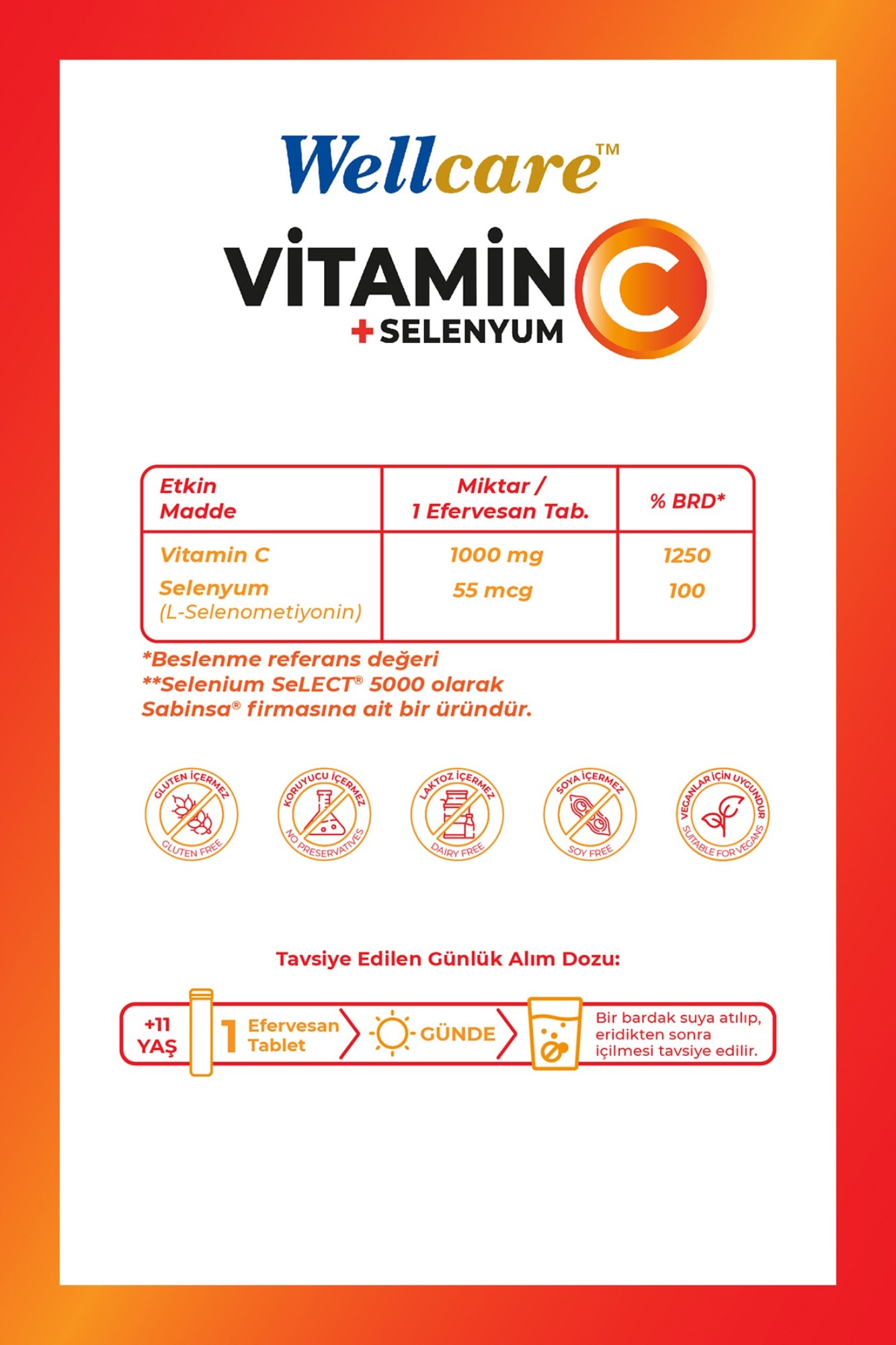 Wellcare Vitamin C 1000 mg + Selenyum 15 Efervesan Tablet