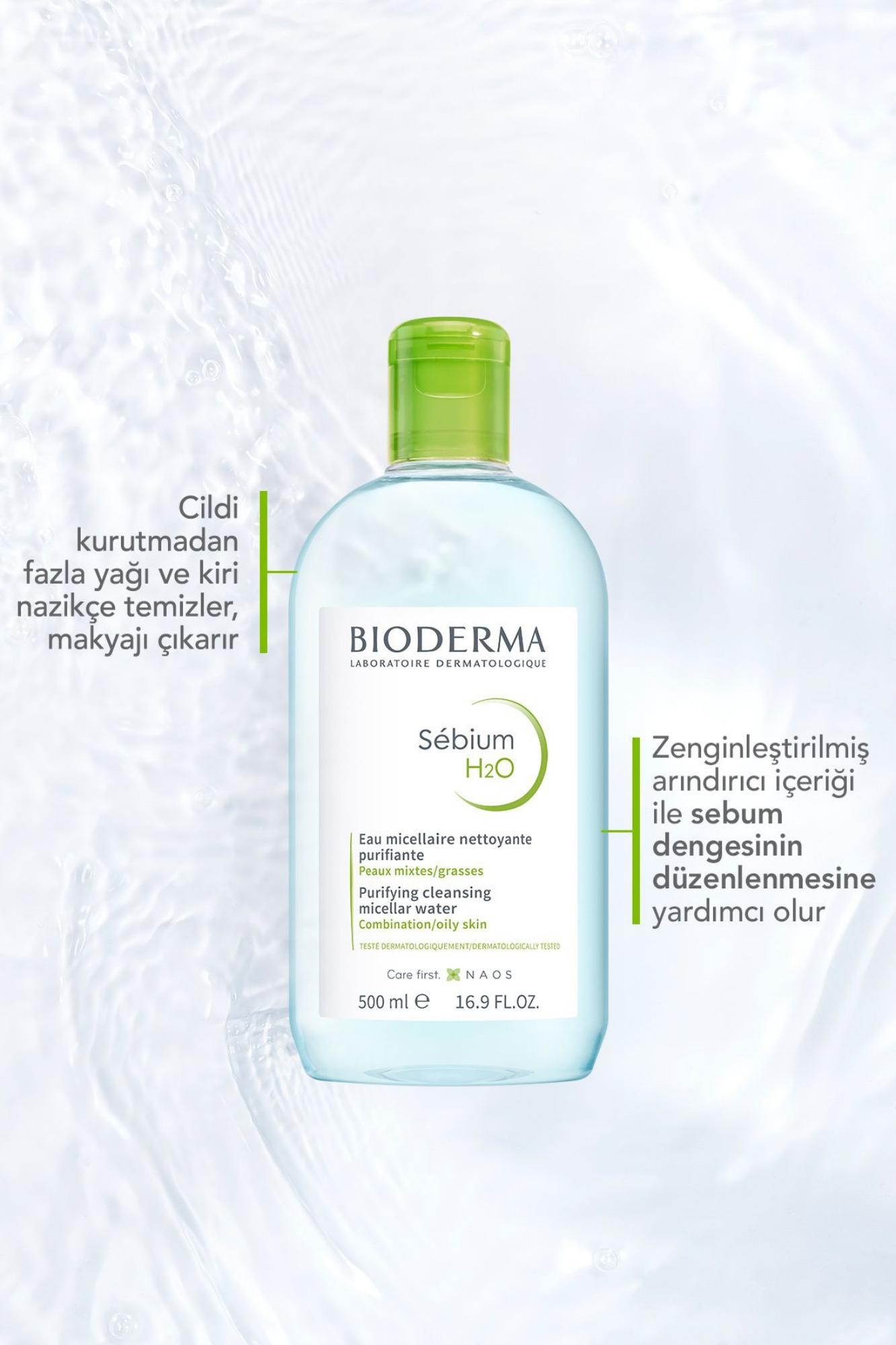 Bioderma Sebium H2O Micellar Makyaj Temizleme Suyu 2'li Set Karma,Yağlı ve Akne Eğilimli Ciltler 500 ml