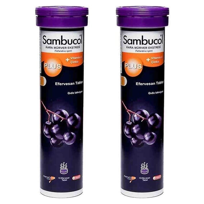 Sambucol Plus Kara Mürver + C Vitamini Çinko Takviye Edici Gıda 15 Tablet 2 Adet