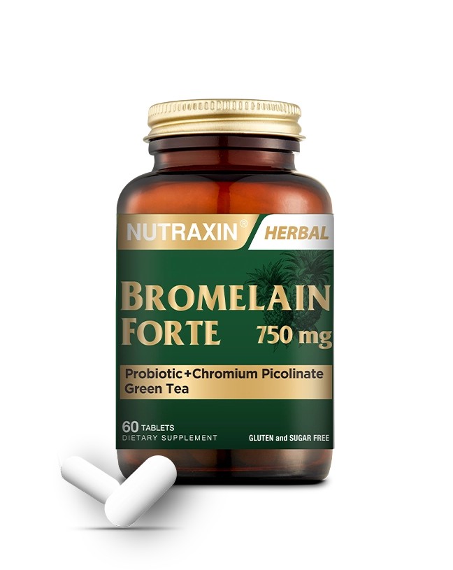 Nutraxin Bromelain Forte Bromelain Krom Probiyotik 750 Mg 60 Tablet