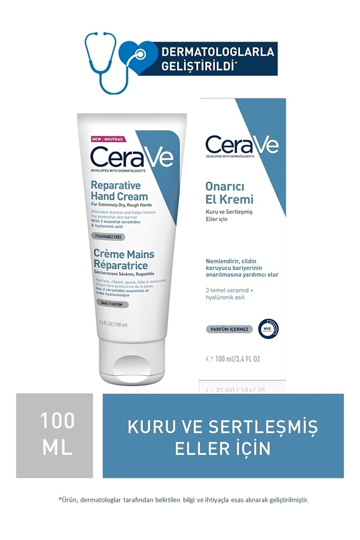 CeraVe Onarıcı El Kremi Kuru ve Çatlamış Eller Seramid ve Hyalüronik Asit İçerikli 100 ml