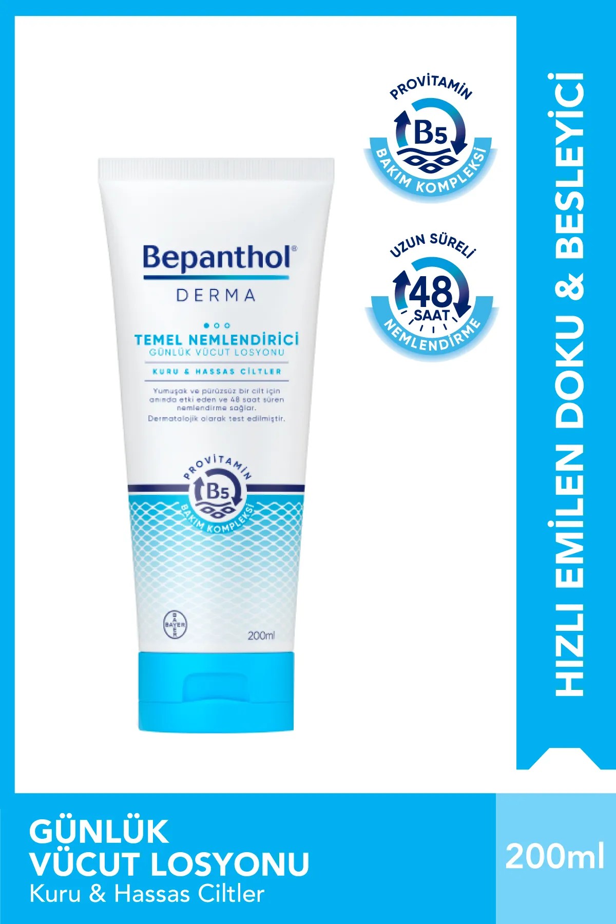 Bepanthol Derma Temel Nemlendirici Günlük Vücut Losyonu 200 ml Kuru ve Hassas Ciltler