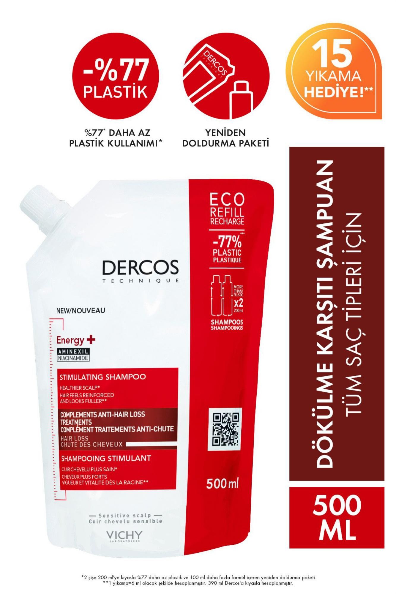 Vichy Dercos Energy+ Saç Dökülmesi Karşıtı Şampuan - 500 ML Refill/Yeniden Dolum Paketi