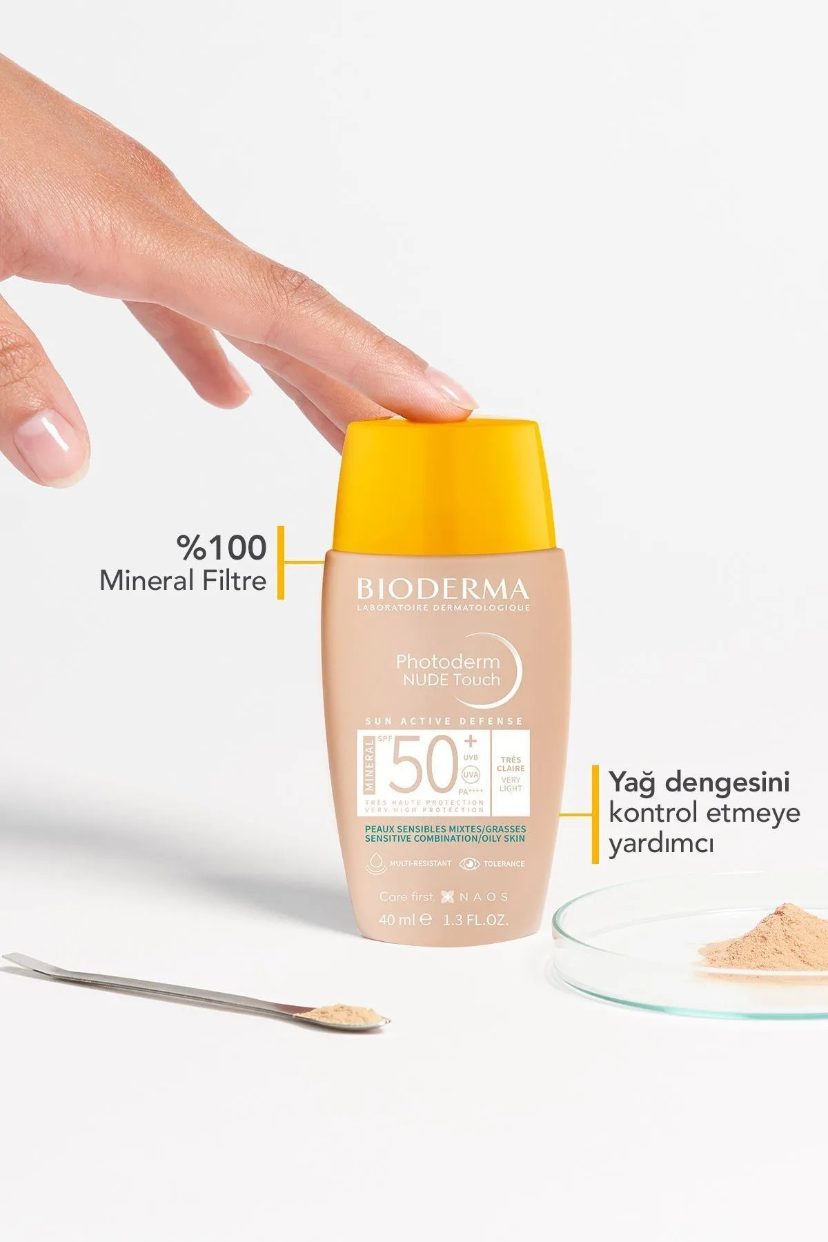 Bioderma Photoderm Nude Touch SPF50+ Very Light Karma Yağlı Ciltler Kapatıcı Etkili Renkli Güneş Kremi 40 ml