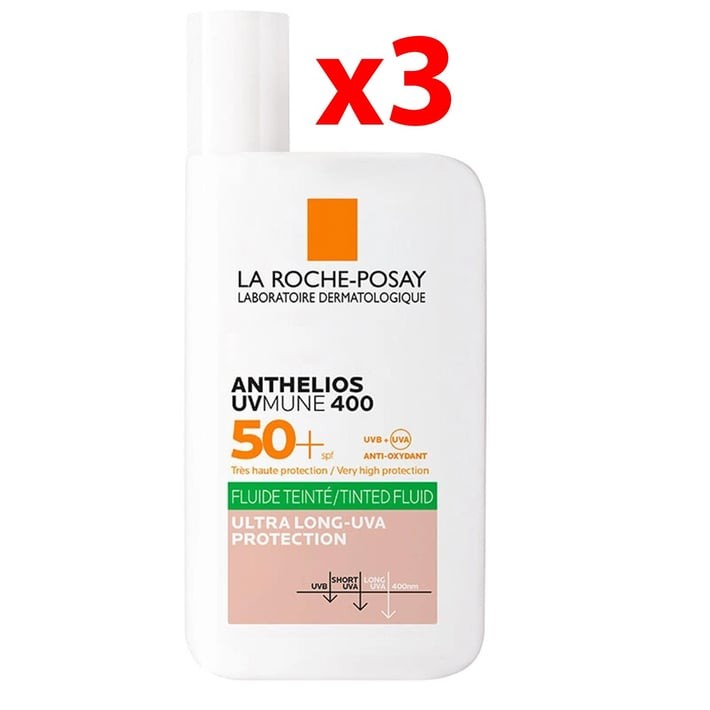 La Roche Posay Anthelios Oil Control Fluid SPF+50 Yağlı Ciltler için Akışkan Renkli Yüz Güneş Kremi 3 Adet