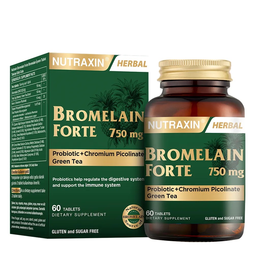 Nutraxin Bromelain Forte Bromelain Krom Probiyotik 750 Mg 60 Tablet