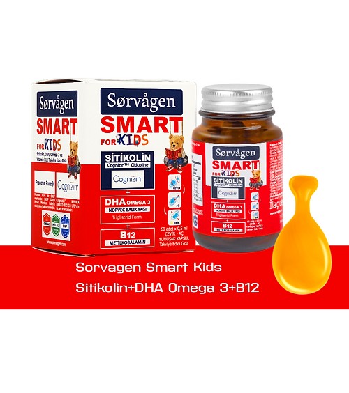 Sorvagen SMART Sitikolin Kids DHA Omega 3 ve B12 Takviye Edici Gıda 60 Kapsül