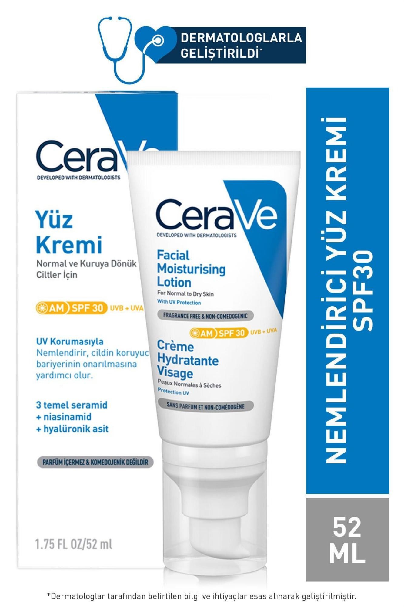 CeraVe Normal Ve Kuruya Dönük Ciltler Için Spf30 Güneş Korumalı Yüz Kremi 52ml