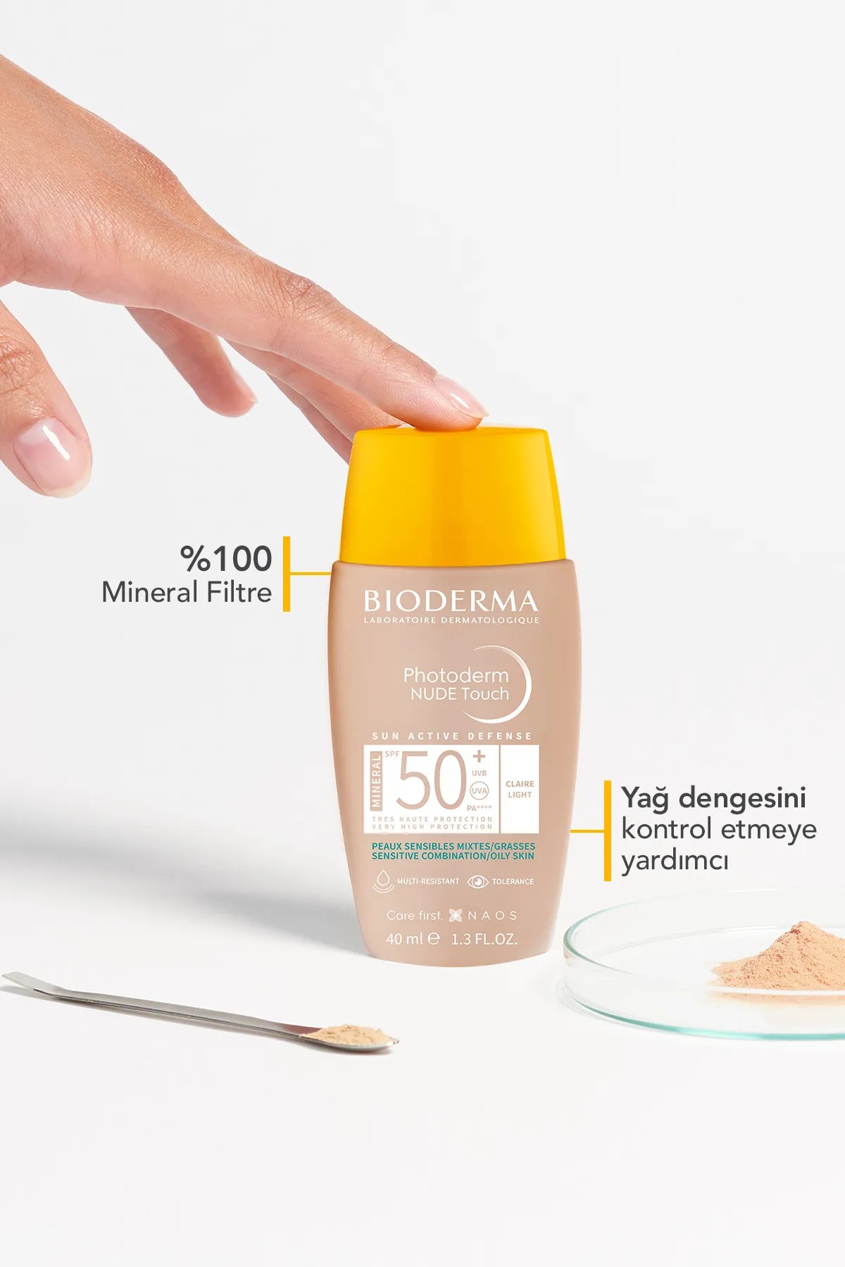 Bioderma Photoderm Nude Touch SPF50+ Light Karma Yağlı Ciltler Kapatıcı Etkili Renkli Güneş Kremi 40 ml