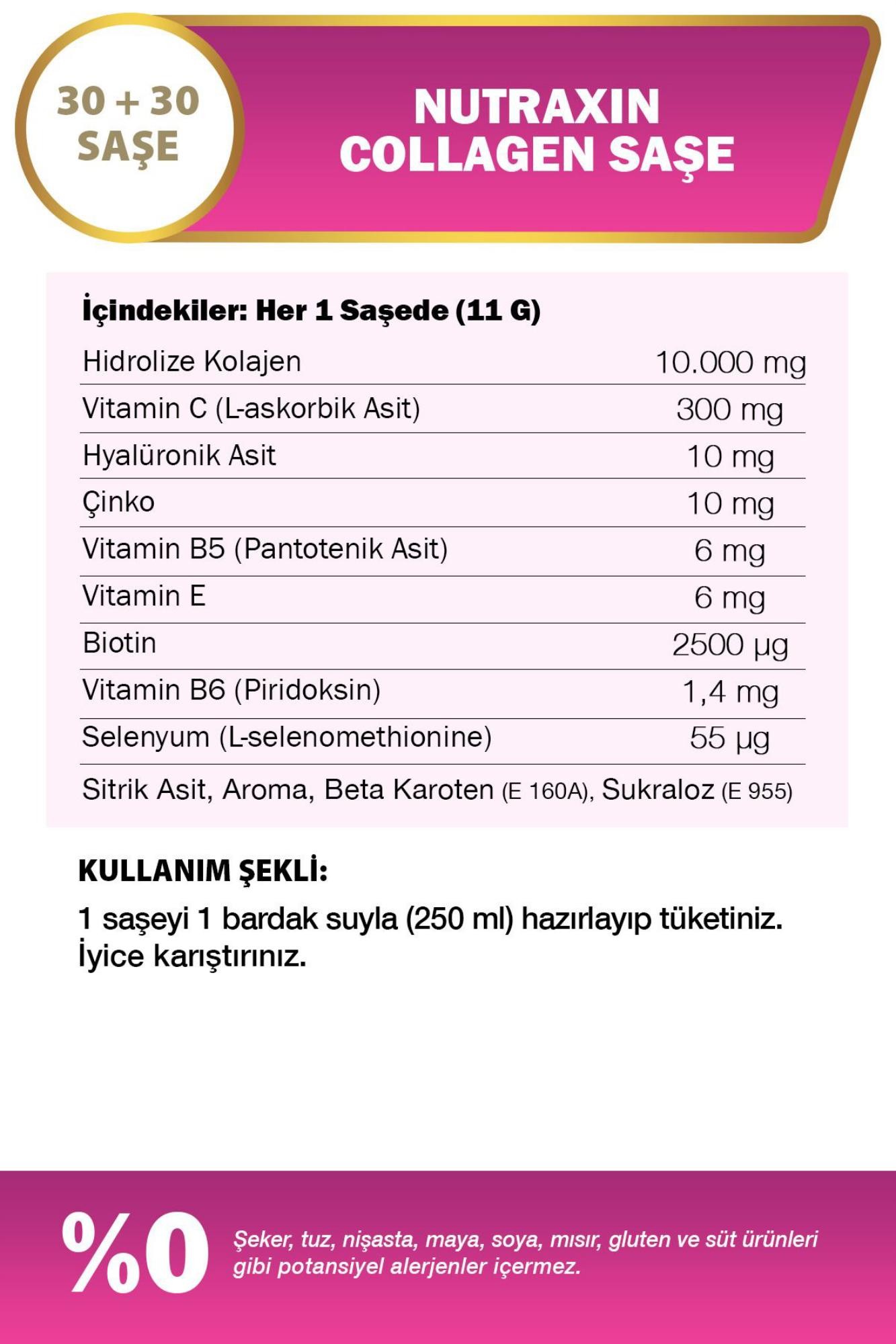 Nutraxin Collagen 60 Saşe 10.000 Mg Tip 1 Tip 3 Ananas Aromalı Avantajlı Çanta Set