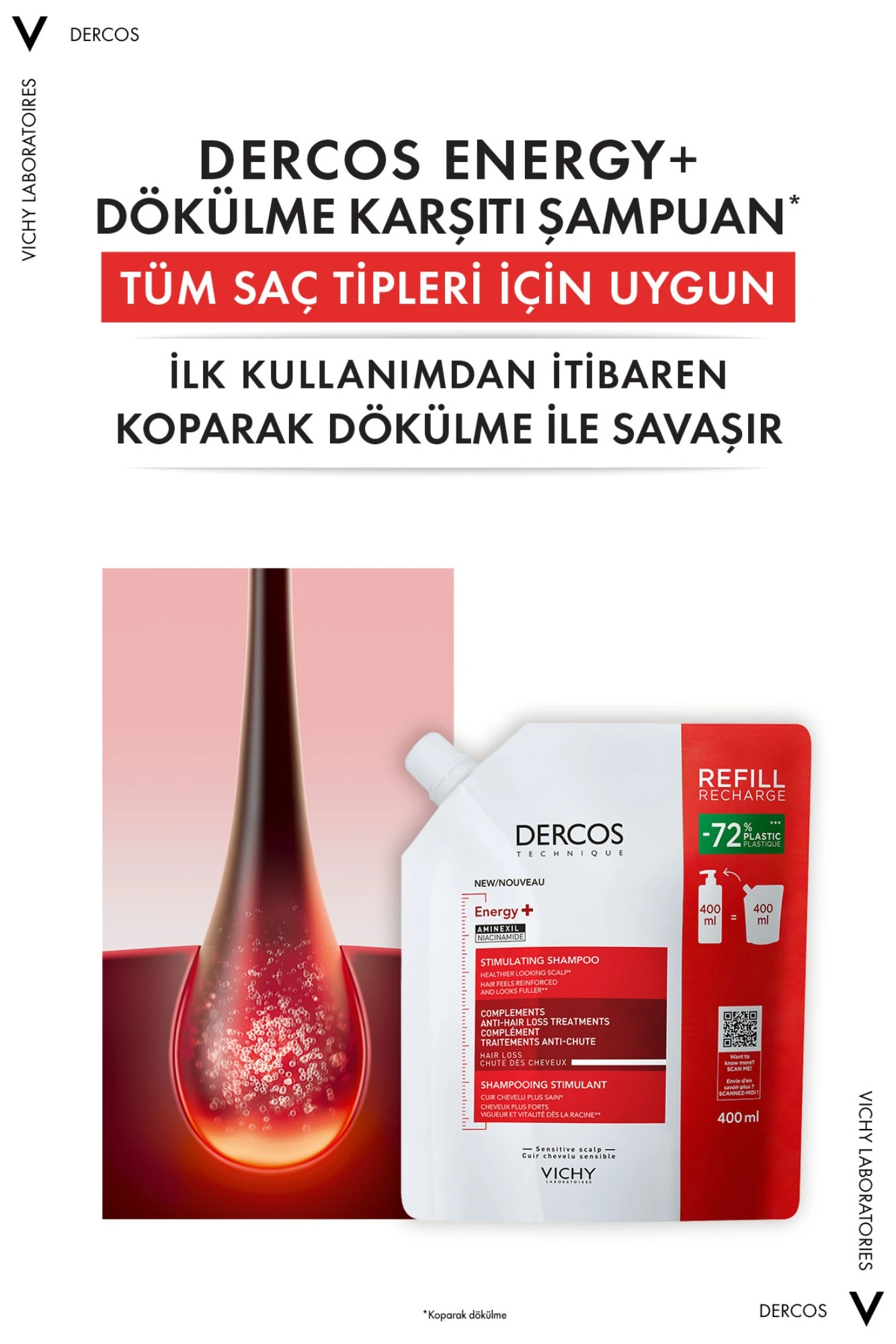 Vichy Dercos Energisant Saç Dökülmesine Karşı Şampuan Refill 400 ml