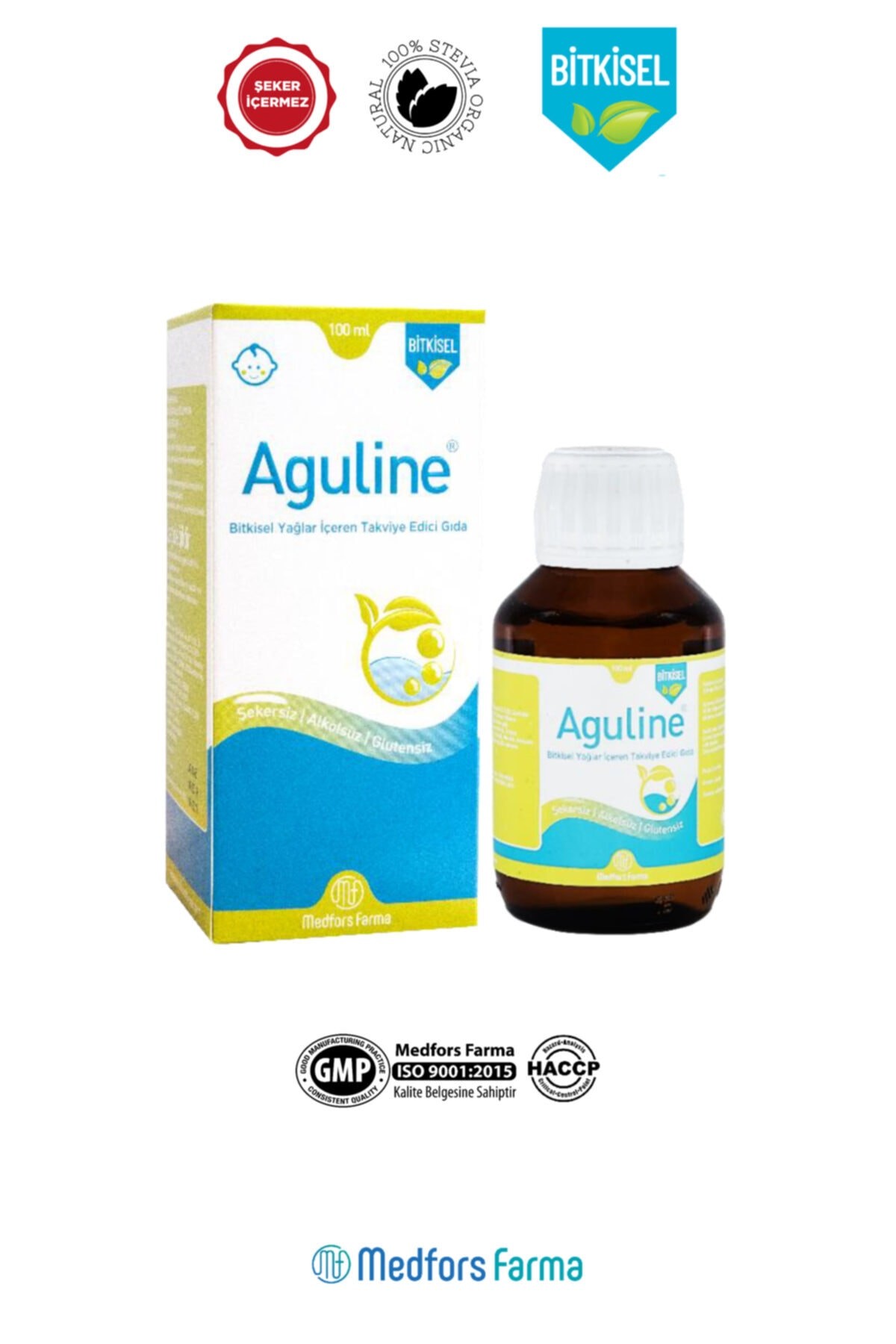 Aguline Bitkisel Gaz Şurubu 100 Ml - Rezene, Zencefil, Anason, Dereotu, ve Kimyon Yağları İçeren Şurup