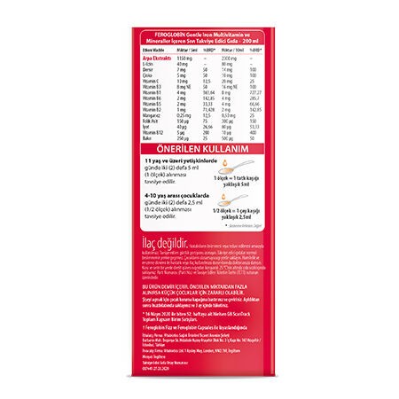 Vitabiotics Feroglobin Demir (Gentle Iron), Arpa Maltı Ekstresi İçeren Sıvı Takviye Edici Gıda 200 ml