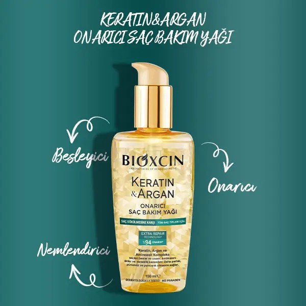 Bioxcin Keratin & Argan Onarıcı Saç Bakım Yağı 150 Ml - Yıpranmış Ve Hasar Görmüş Saçlar