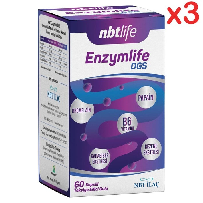 Nbt Life Enzymlife DGS Takviye Edici Gıda 60 Kapsül 3 Adet