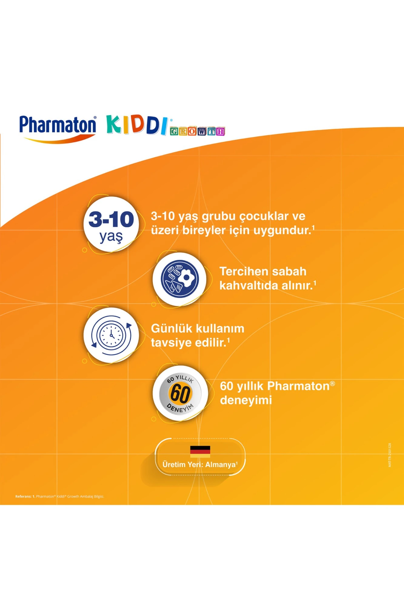 Pharmaton Kiddi Growth Kalsiyum Vitamin D İyot İçeren Takviye Edici Gıda Meyve Aromalı Şurup 200 ml