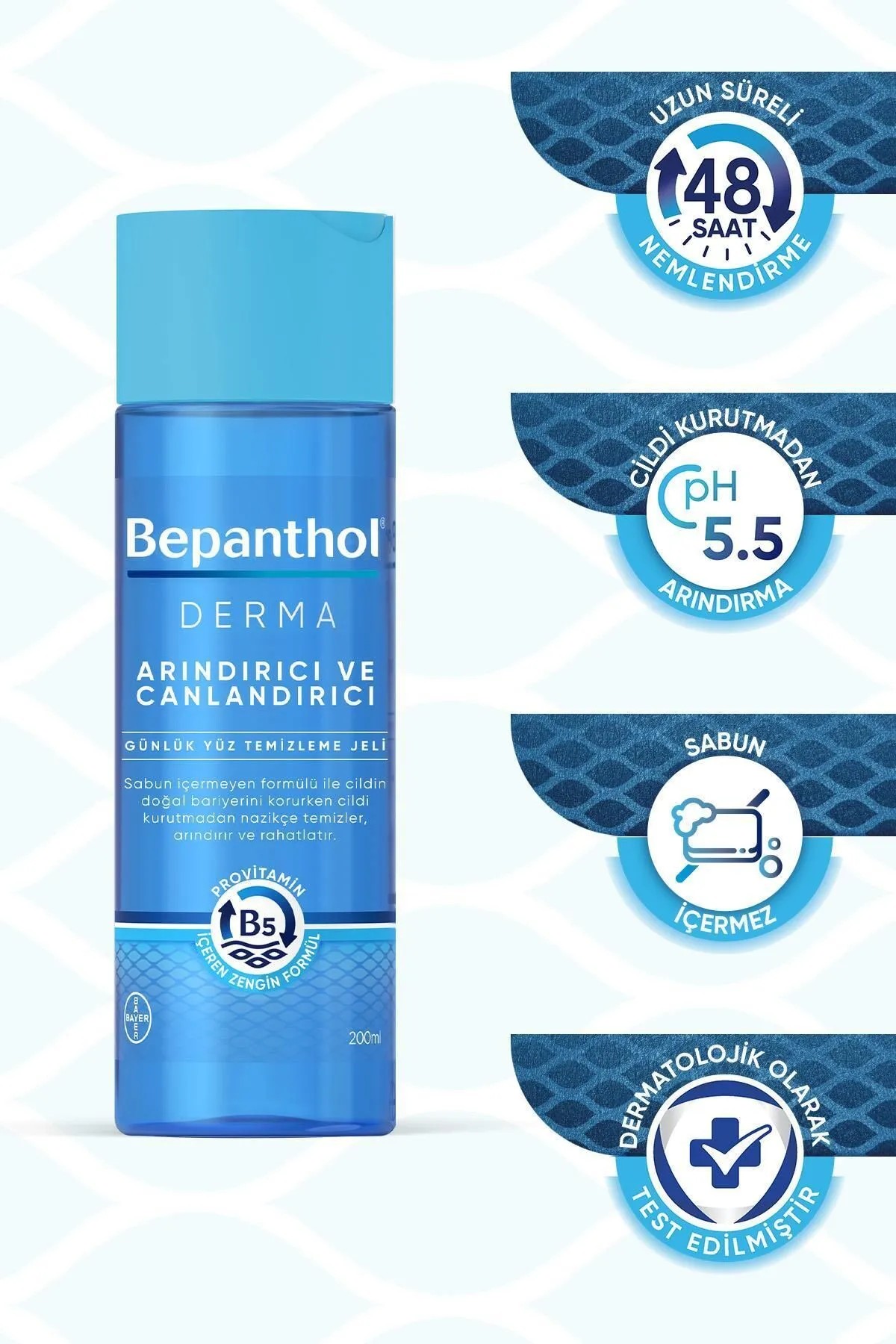 Bepanthol Derma Arındırıcı & Canlandırıcı Günlük Yüz Temizleme Jeli 200ML l Kuru ve Hassas Ciltler