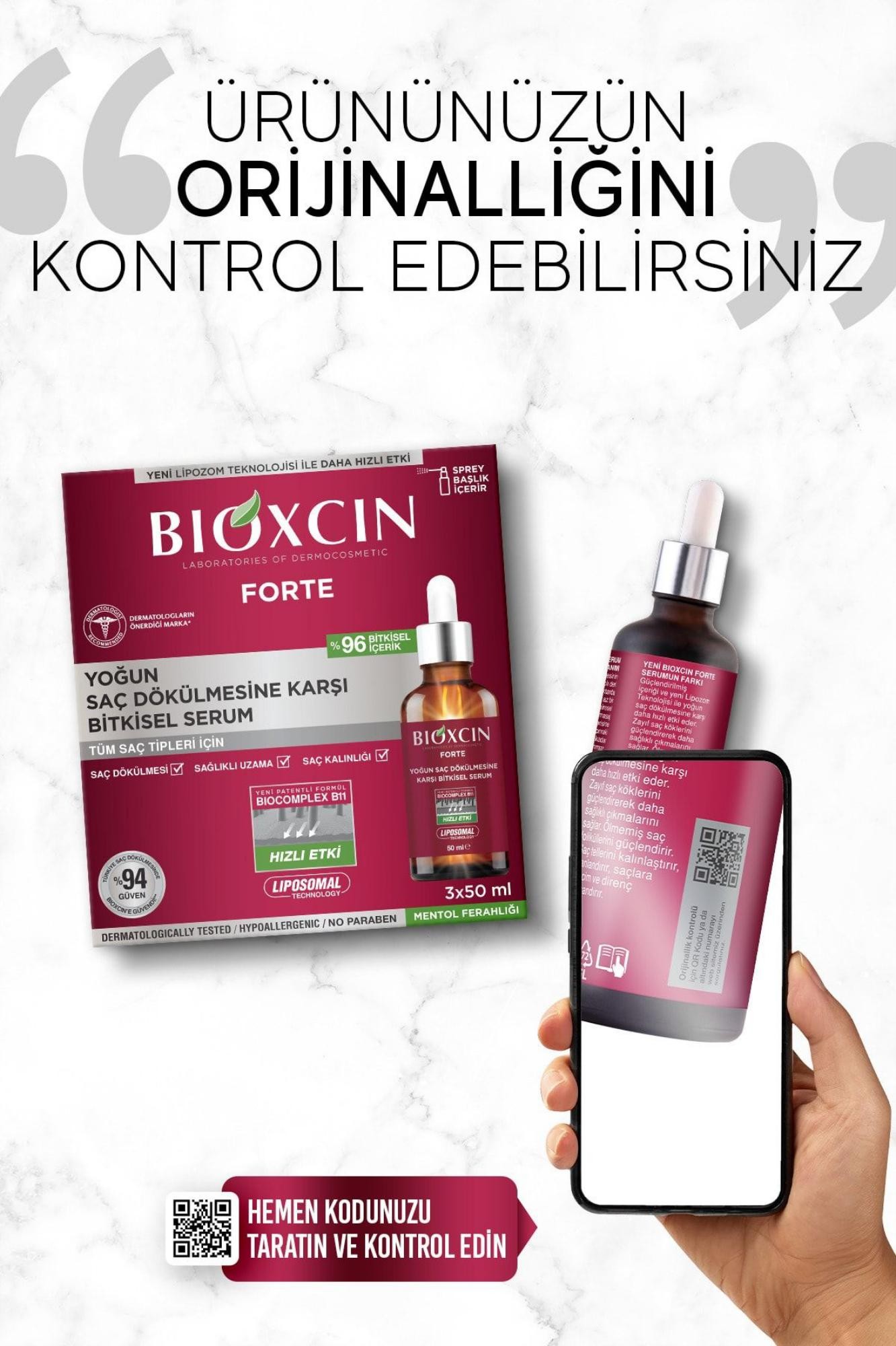 Bioxcin Forte Yoğun Saç Dökülmesine Karşı Bitkisel Saç Serumu 3 X 50 ml Lipozom Teknolojisi