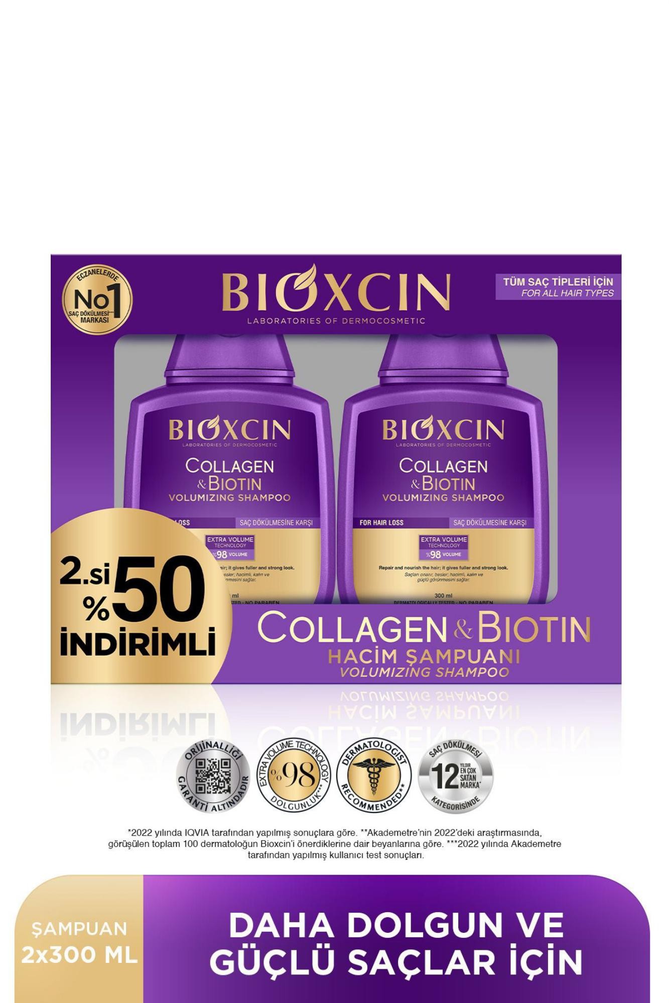 Bioxcin Collagen & Biotin Ekstra Hacim & Dolgunlaştırıcı Şampuan 300 Ml - 2 Li Avantaj Seti