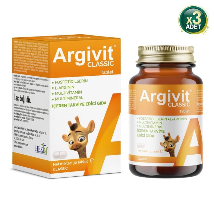 Argivit Classic L-arginin, Multivitamin, Multimineral Tablet 30 Adet 3 Adet