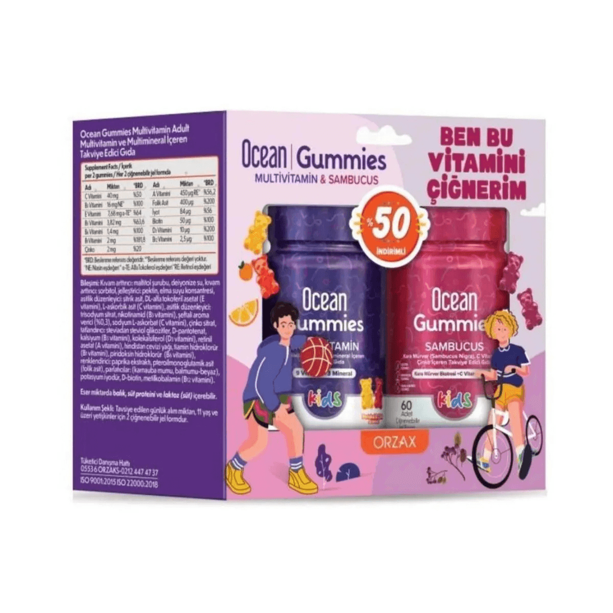 Ocean Gummies Multivitamin Kids 60 Adet Çiğnenebilir + Ocean Sambucus Kids 60 Adet Jel Form