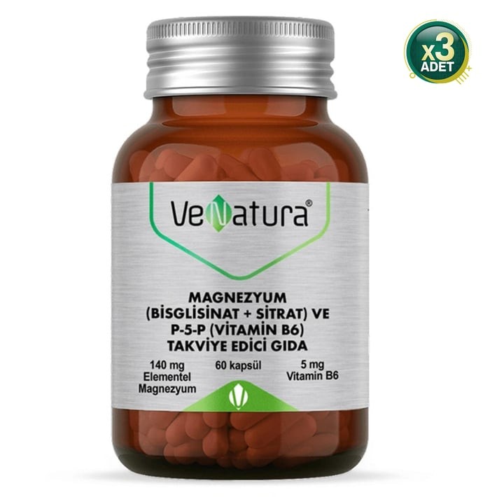 VeNatura Magnezyum Bisglisinat+Sitrat+P5P+B6 60 Kapsül 3 Adet